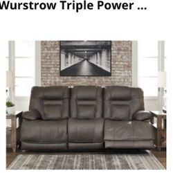 Power Reclining Gray Leather Wurstrow Sofa