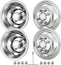 17" 8 Lug Wheel Simulators,Stainless Steel,4pcs Front and Rear Wheel Simulators,Hubcaps with Bolt Kit Fit for 2005-2025 Ford F350 Truck 17Inch
