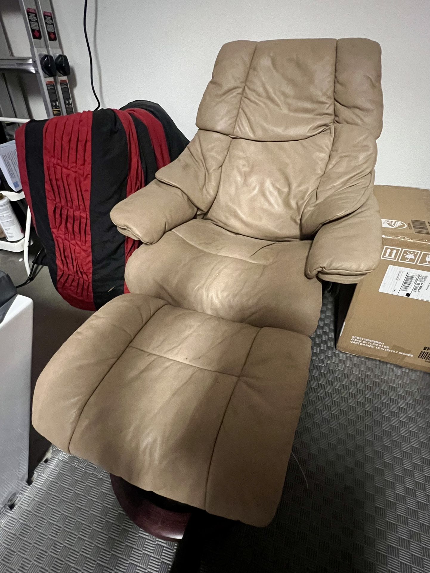 Leather Adjustable Reclining Arm Chair Ottoman Set