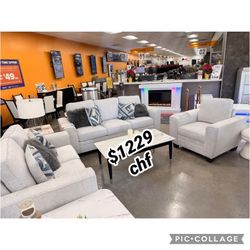 Transitional Light Gray  2 Piece Sofa And Loveseat Set  ( chair not included )