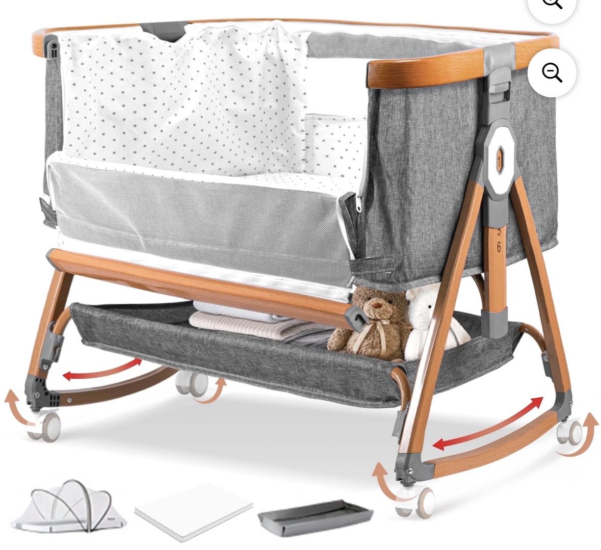 Bassinet Bedside Sleeper, Portable Baby Crib with 6 Adjustable Heights