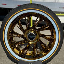 22” Cyber Forged Gold Wheels Rims + 285-45-22 Vogue Tires Escalade Silverado Tahoe-We Finance 