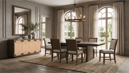 Dining Set 7 Pc Dark Walnut Finish, Fabric. New Especial Price 