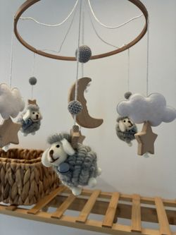 Handmade Sheep Cloud Baby Mobile (Grey/ White)