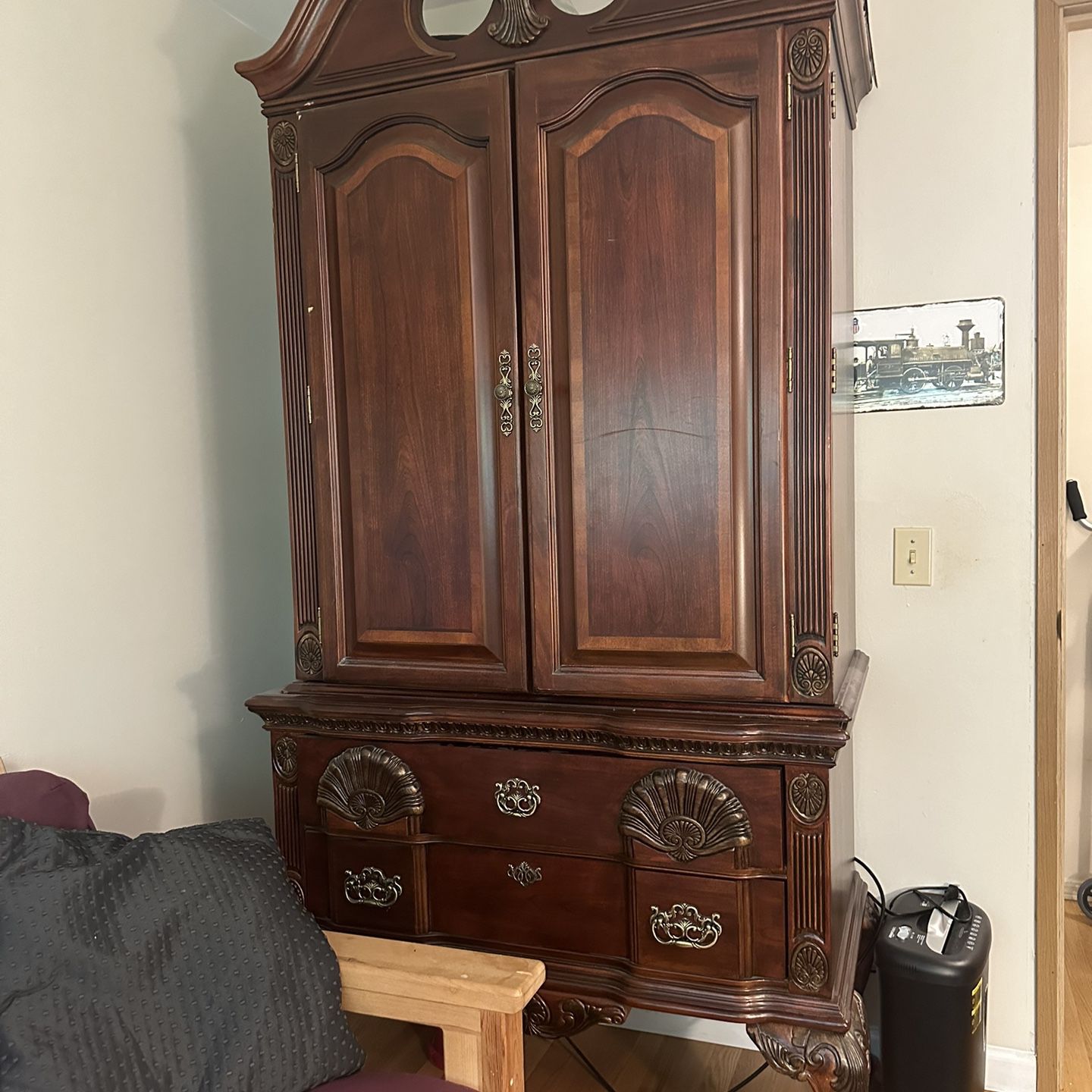 French Provincial Cherry Armoire with TV 32”