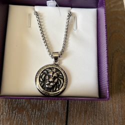 Silver Chain With Lion Medallion 