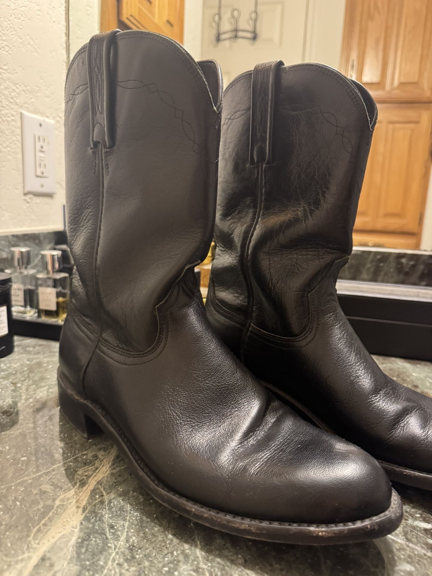 Lucchese Black Roper Cowboy Boots Men’s 9.5D