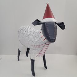 Plow & Hearth Holiday Suffolk Metal Sheep With A Hat & Scarf Christmas Decor New