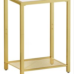 Side Table, 2-Tier End Table, Nightstand for Tight Spaces, Tempered Glass Bedside Table, Modern Metal Frame