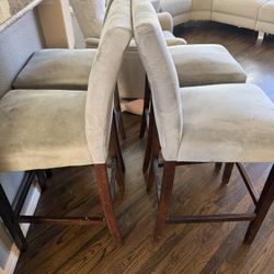Set of 4 Bar Height Chairs – Solid Wood, Upholstered Seats