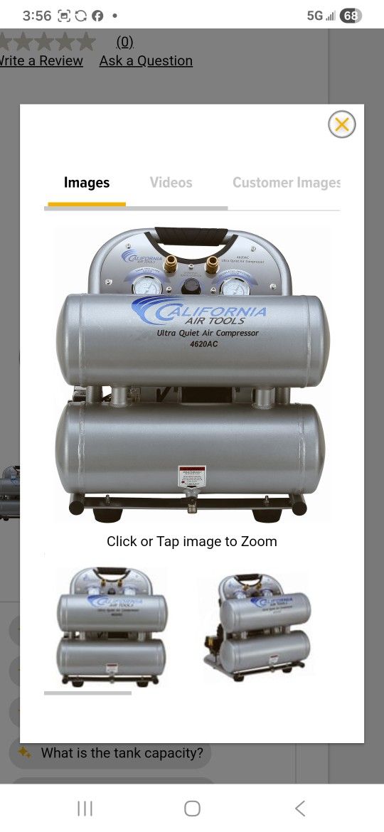 California Air Tools 4620AC Ultra Quiet & Oil-Free 2.0 Hp, 4.0 Gal. Aluminum Twin Tank Air Compressor