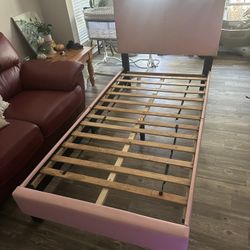 2 Pink 1 Black Leather Twin Bed Frame With Headboard 