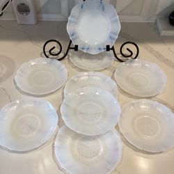 Opaque milk-white (monax)MacBeth Evans “American Sweetheart” pattern 1930 - 36 Depression Glass (1 bread & butter plate & 8 saucers) 6” dia (perfect c