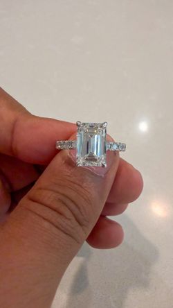 14k yg lab diamond emerald cut engagement ring 3.64 ct total
