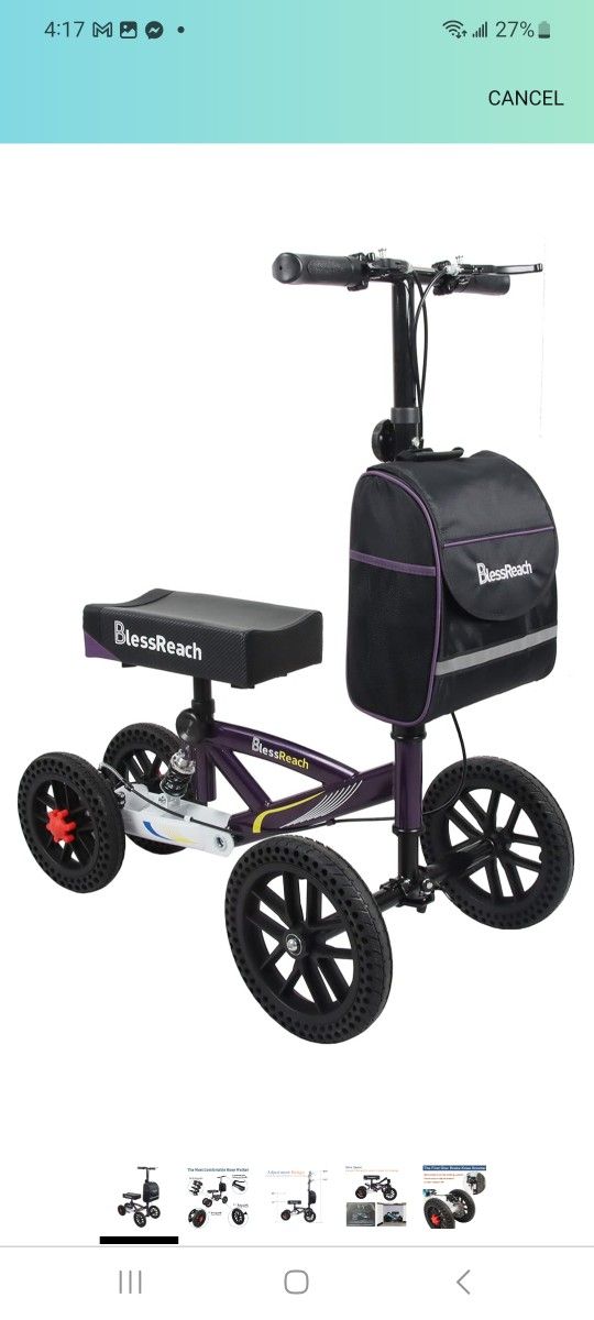 All Terrain Foldable Knee Scooter Walker, Disc Brake Knee Walker for Foot Injuries, Compact Crutches Alternative (Purple)