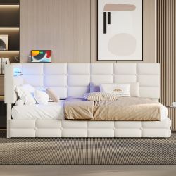 Norra Upholstered Twin Size Daybed with 2 Drawers and LED Charging Station