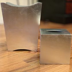 Croscill Silverleaf Wood Wastebasket and Tissue Box Holder