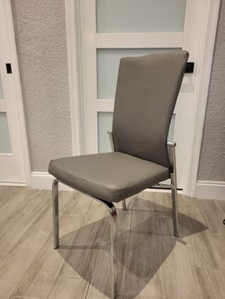 Set of 4 dining room chair, chrome frame, gray