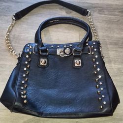 Women's Studded Hamilton Rock & Roll Black Leather Handbag/Crossbody Used A002