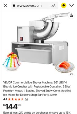 VEVOR Commercial Electric Ice Shaver Machine