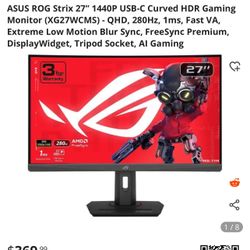 ASUS ROG Strix 27" 1440P USB-C Curved HDR Gaming Monitor