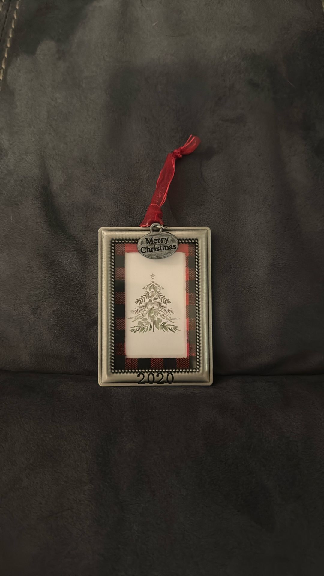 New Merry Christmas 2020 Red Black Silver Plaid Frame Ornament Decoration