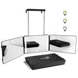 3-Way Mirror with Adjustable LED Light – Tri-Fold Mirror for Hair Cutting, Makeup, Shaving/Styling