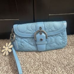Vintage Coach Blue Quilted Wristlet