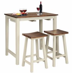 3-Piece Counter Height Dining Set with 2 Saddle Stools, Industrial Wood Table for Kitchen, Bar, Living Room  New