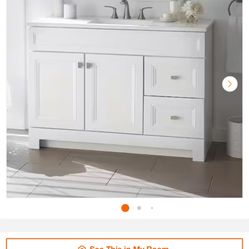 New White Sedgewood Sink Bath Vanity w/ Arctic Solid Surface Top & New Chrome Faucet!