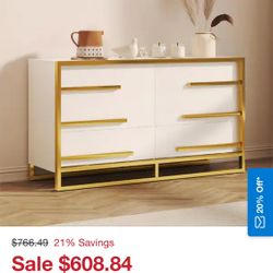 Moasis 55" W Dresser 6 Drawer Storage Chest with Gold Metal Leg