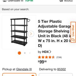 HDX - 5 Tier Plastic Adjustable Garage Storage Shelving Unit in Black (48 in. W x 75 in. H x 20 in. D) HDX - 5 Tier Plastic Adjustable Garage Storage 