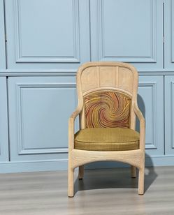 Vintage Pencil Reed Rattan Chair with Swirly Cushions