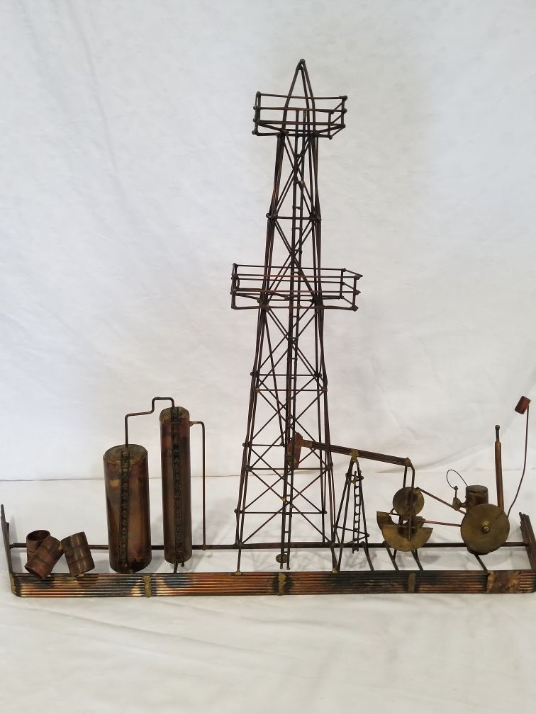 Rare Vintage Brutalist Oil Derricks Copper Sculpture by Ken Tatyrek
