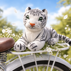 0015-16 Plush White Tiger 16” Long Black Strips And Green Eyes /