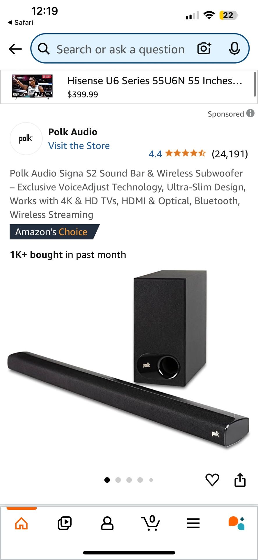 Signa s2 Polk Audio Sound Bar With Bass