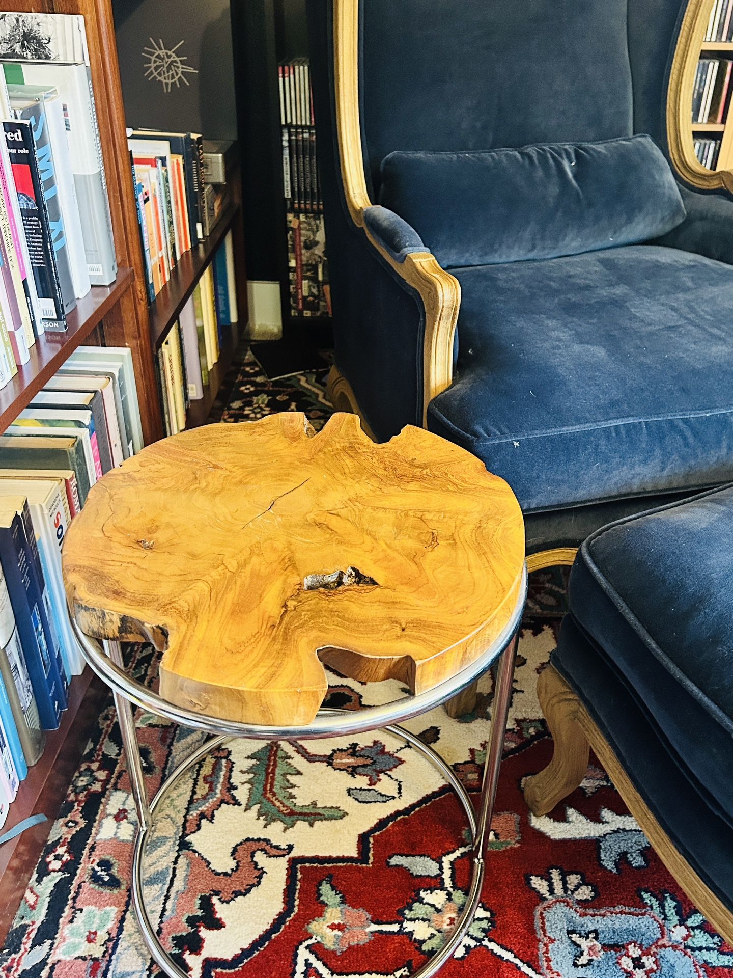 Burled Oak And Chrome Midcentury Side Table