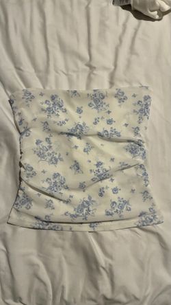 White Blue Floral Tube Top