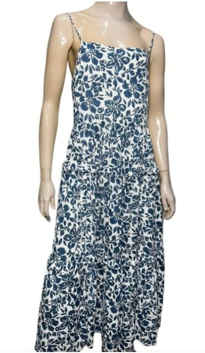 Cara Cara Women’s Size L Indigo Blue White Block Print Harbour Island Maxi Dress