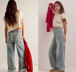 $128 EUC We The Free La La Land Palmer Cuffed Button Front Wide-Legs Jeans 27