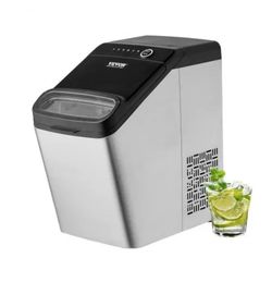 VEVOR Countertop Ice Maker, 9 Cubes Ready in 7 Mins, 33lbs in 24Hrs, Self-Cleaning Portable Ice Maker with Ice Scoop and Basket, 2 Ways Water Refill I