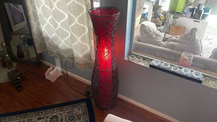 Mid Century Modern Woven Vine & Cloth Lamp 46in