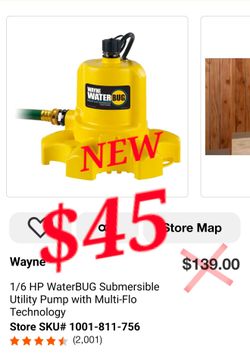 Wayne WaterBUG 1/6 HP Submersible Utility Pump - New Open Box