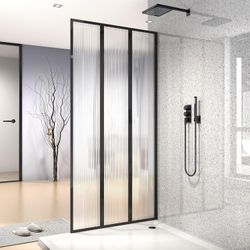 36" W x 73" H Shower Door, Shower Glass Panel for Open Walk-in Bathroom, Clear Tempered Glass Shower Screen,Matte Black Finish with Rod No Need for Gl