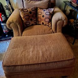 Beige Chair With Ottoman