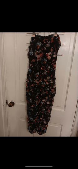 Black Floral Ruched Midi Dress