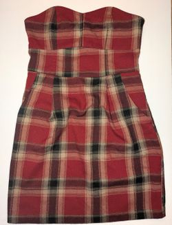 Solemio Juniors Red Plaid Strapless Dress with 2 Pockets Size S