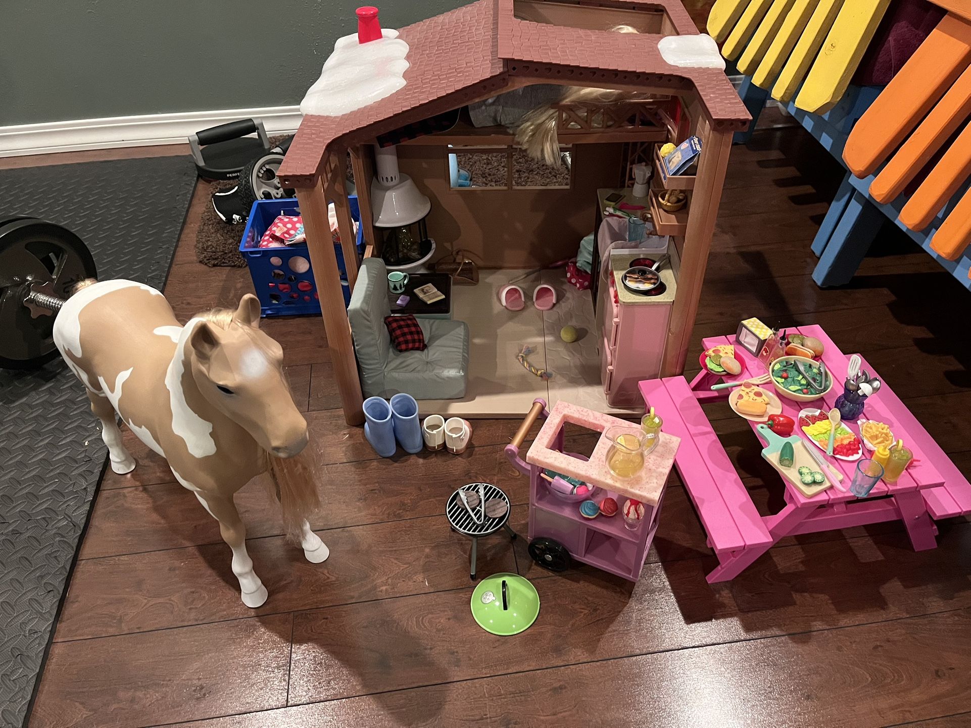 Our Generation Cozy Cabin Dollhouse With Doll And Extras