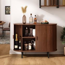 Sideboard Buffet Cabinet 40" Storage Cabinet with 2 Sliding Tambour Doors, Adjustable Shelves for Kitchen, Living Room, Hallway, Entryway  