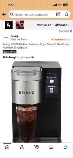 Keurig K-2550 Medium Business Single Serve Coffee Maker, Plumbed, Silver/Black